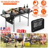 Foldable Camping Table Collapsible Picnic Aluminum Alloy Grill Stand BBQ Table with  66LBS Max Load Adjustable Height 2 Side Wing Trays Storage Net