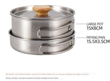 304 stainless steel pot folding handle camping portable frying pan soup pot home picnic cookware set