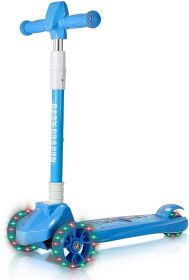 (Blue model) Children's scooter; 3-wheel flash scooter; adjustable height; tilt steering; suitable for outdoor activities for boys and girls