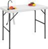 Portable Folding Fish Cleaning Table with Sink 45 Inch HDPE Outdoor Cutting Station with Faucet Drain Hose and Storage Shelf for Camping Fishing and F