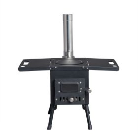 Black Iron Camping Stove with Chimney Portable Outdoor Wood Burning Heater for Tent Cooking and Heating Compact Foldable Campfire Stove for Hiking Bac