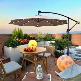 10 ft Outdoor Patio Umbrella Solar Powered LED Lighted Sun Shade Market Waterproof 8 Ribs Umbrella with Crank and Cross Base for Garden Deck Backyard
