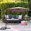10 ft Outdoor Patio Umbrella Solar Powered LED Lighted Sun Shade Market Waterproof 8 Ribs Umbrella with Crank and Cross Base for Garden Deck Backyard