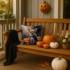 Chihuahua Puppy Halloween Throw Pillow Machine Washable, Indoor Outdoor Decorative Pillow for Couch, Bed or Patio, 14Hx14W