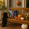 German Shorthaired Pointer Puppy Halloween Throw Pillow Machine Washable, Indoor Outdoor Decorative Pillow for Couch, Bed or Patio, 14Hx14W