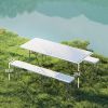 Outsunny 6FT 3 PCS Portable Camping Table and Chairs, Folding Picnic Table Bench Set with Carrying Handles for BBQ, Party, White