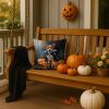 Basenji Puppy Halloween Throw Pillow Machine Washable, Indoor Outdoor Decorative Pillow for Couch, Bed or Patio, 14Hx14W