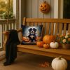 Bernese Mountain Dog Puppy Halloween Throw Pillow Machine Washable, Indoor Outdoor Decorative Pillow for Couch, Bed or Patio, 14Hx14W