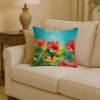 Hawaii Hawaiian Hibiscus in Watercolor Throw Pillow Machine Washable, Indoor Outdoor Decorative Pillow for Couch, Bed or Patio, 14Hx14W