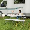 Outsunny 6FT 3 PCS Portable Camping Table and Chairs, Folding Picnic Table Bench Set with Carrying Handles for BBQ, Party, White