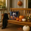 American Eskimo Puppy Halloween Throw Pillow Machine Washable, Indoor Outdoor Decorative Pillow for Couch, Bed or Patio, 14Hx14W