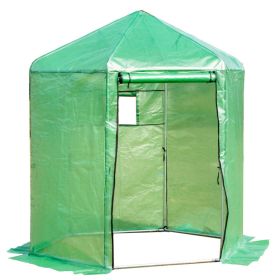 Walk-In Hexagonal Greenhouse with PE Cover and Metal Frame (Color: Green)