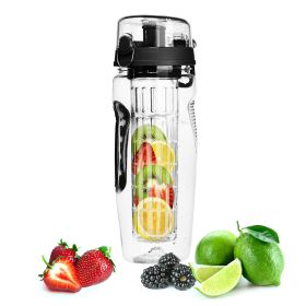 Fruit Infuser Water Bottle 32OZ Juice Shaker Sport w/ Flip Top Lid Anti-Slip Grips For Office Home Sport Running Walking Hiking (Option: 1000mlFruitInfuserBlack)