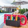 Outsunny Wicker Patio Poolside Float Storage Basket, PE Rattan Outdoor Pool Caddy with Rolling Wheels for Floaties, Noodles, Life Vests, Beach Balls